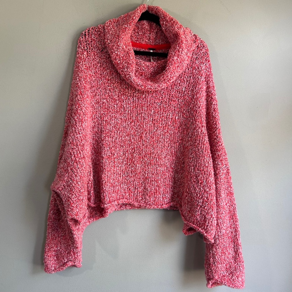 Free People Cowl Neck Sweater Red Pink Marled‎ Boucle Small OB1032730